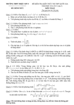 đề thi thử thpt quốc gia 2015 môn toán trường triệu sơn lần 3