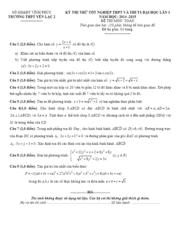 đề thi thử thpt quốc gia 2015 môn toán trường yên lạc – vĩnh phúc lần 1