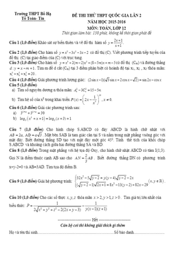 đề thi thử thpt quốc gia 2016 lần 2 trường thpt bố hạ – bắc giang