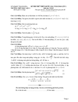 đề thi thử thpt quốc gia 2016 môn toán lần 1 trường thpt hậu lộc 2 – thanh hóa