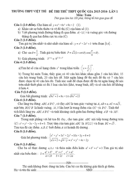 đề thi thử thpt quốc gia 2016 môn toán trường thpt việt trì – phú thọ