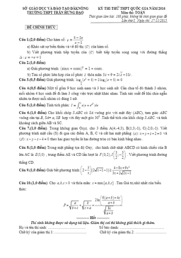 đề thi thử thpt quốc gia 2016 thpt trần hưng đạo – đăk nông