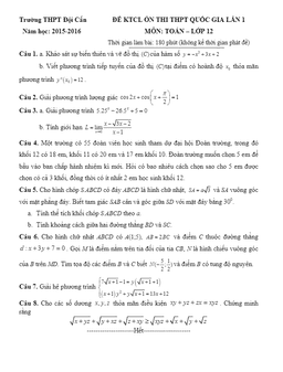 đề thi thử thpt quốc gia môn toán 2016 lần 1 trường thpt đội cấn – vĩnh phúc