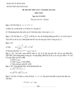 đề thi thử thpt quốc gia môn toán 2016 lần 1 trường thpt trần hưng đạo – tp.hcm