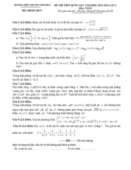đề thi thử thpt quốc gia môn toán 2016 lần 2 trường thpt chuyên vĩnh phúc