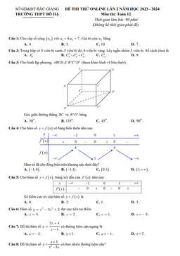 đề thi thử tn 2024 online lần 2 môn toán trường thpt bố hạ – bắc giang