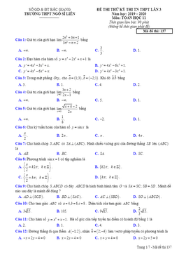 đề thi thử tn thpt 2020 lần 3 môn toán 11 trường thpt ngô sĩ liên – bắc giang