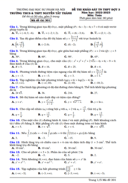 đề thi thử tn thpt 2023 môn toán đợt 3 trường nguyễn tất thành – hà nội