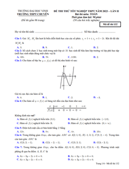 đề thi thử tn thpt 2023 môn toán lần 2 trường thpt chuyên đh vinh – nghệ an