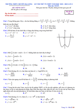 đề thi thử tn thpt 2023 môn toán lần 3 trường chuyên hạ long – quảng ninh