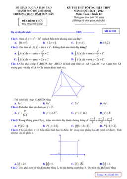 đề thi thử tn thpt 2023 môn toán trường thpt đào sơn tây – tp hcm