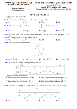 đề thi thử tn thpt 2023 môn toán trường thpt hoài đức a – hà nội
