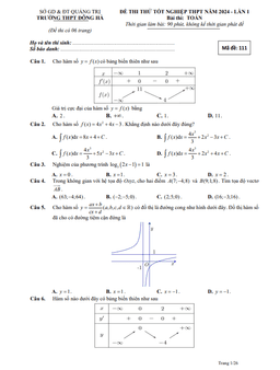 đề thi thử tn thpt 2024 lần 1 môn toán trường thpt đông hà – quảng trị