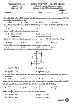 đề thi thử tn thpt 2024 lần 1 môn toán trường thpt hòn gai – quảng ninh