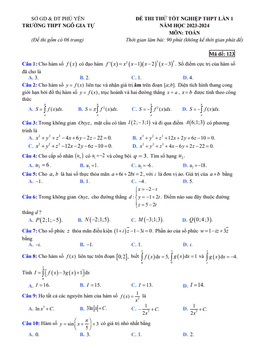 đề thi thử tn thpt 2024 lần 1 môn toán trường thpt ngô gia tự – phú yên
