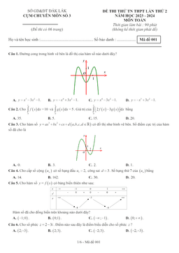 đề thi thử tn thpt 2024 lần 2 môn toán cụm chuyên môn số 3 – đắk lắk