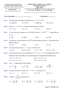 đề thi thử tn thpt 2024 lần 2 môn toán trường thpt ninh giang – hải dương