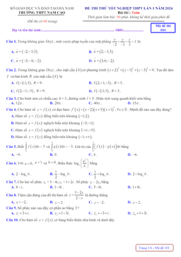 đề thi thử tn thpt 2024 môn toán lần 1 trường thpt nam cao – hà nam