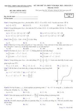 đề thi thử tn thpt 2024 môn toán lần 3 trường chuyên hạ long – quảng ninh