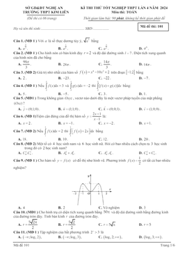 đề thi thử tn thpt 2024 môn toán lần 4 trường thpt kim liên – nghệ an