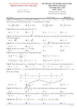 đề thi thử tn thpt 2024 môn toán trường thpt lương thế vinh – nam định