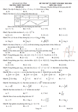 đề thi thử tn thpt 2024 môn toán trường thpt trần phú – hà tĩnh