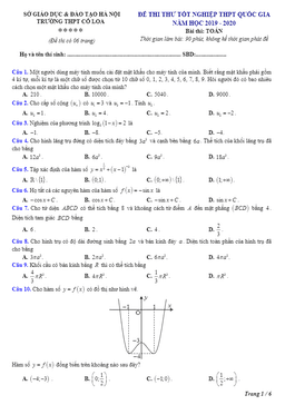 đề thi thử tn thpt quốc gia 2020 môn toán trường thpt cổ loa – hà nội