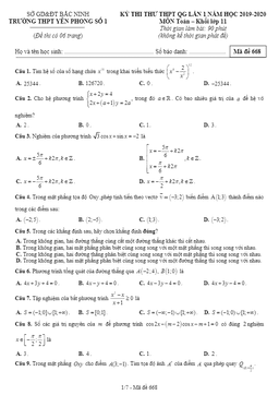 đề thi thử toán 11 thpt qg 2019 – 2020 lần 1 trường yên phong 1 – bắc ninh