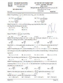 đề thi thử toán tn thpt 2023 lần 2 trường chuyên nguyễn trãi – hải dương