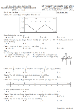 đề thi thử toán tn thpt 2023 lần 2 trường nguyễn thị minh khai – hà nội