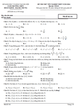 đề thi thử toán tn thpt 2024 cụm hoàn kiếm & hai bà trưng – hà nội