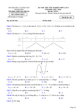 đề thi thử toán tn thpt 2024 lần 1 trường thpt hà trung – thanh hóa