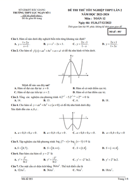 đề thi thử toán tn thpt 2024 lần 2 trường thpt lục ngạn 1 – bắc giang