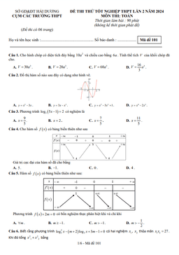 đề thi thử toán tốt nghiệp thpt 2024 lần 2 cụm các trường thpt – hải dương