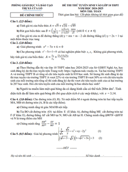 đề thi thử toán tuyển sinh lớp 10 năm 2024 – 2025 phòng gd&đt cửa lò – nghệ an