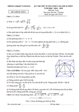 đề thi thử toán tuyển sinh lớp 10 năm 2024 – 2025 phòng gd&đt nam đàn – nghệ an
