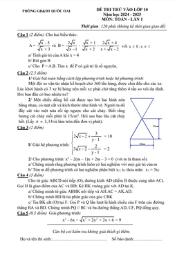 đề thi thử toán vào lớp 10 lần 1 năm 2024 – 2025 phòng gd&đt quốc oai – hà nội