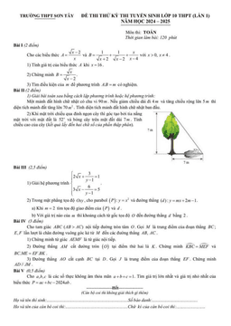 đề thi thử toán vào lớp 10 lần 1 năm 2024 – 2025 trường thpt sơn tây – hà nội