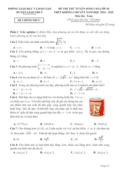 đề thi thử toán vào lớp 10 lần 3 năm 2024 – 2025 phòng gd&đt giao thủy – nam định