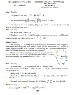 đề thi thử toán vào lớp 10 lần 3 năm 2024 – 2025 phòng gd&đt thái hòa – nghệ an