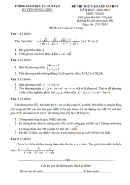 đề thi thử toán vào lớp 10 năm 2024 – 2025 phòng gd&đt nông cống – thanh hóa