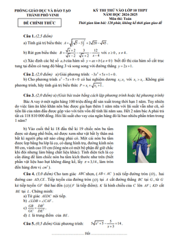đề thi thử toán vào lớp 10 năm 2024 – 2025 phòng gd&đt vinh – nghệ an