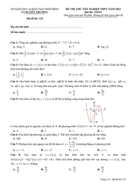 đề thi thử tốt nghiệp thpt 2023 môn toán cụm liên trường thpt – ninh bình