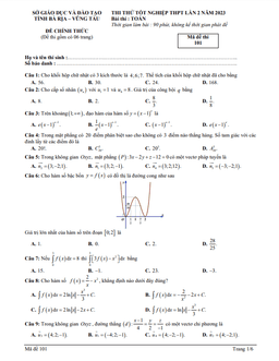 đề thi thử tốt nghiệp thpt 2023 môn toán lần 2 sở gd&đt bà rịa – vũng tàu