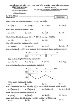 đề thi thử tốt nghiệp thpt 2024 môn toán đợt 2 sở gd&đt thái nguyên