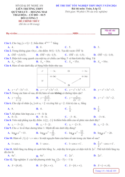đề thi thử tốt nghiệp thpt 2024 môn toán đợt 3 liên trường thpt – nghệ an