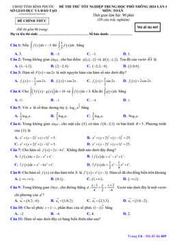 đề thi thử tốt nghiệp thpt 2024 môn toán lần 1 sở gd&đt bình phước
