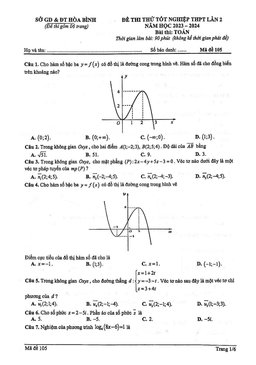 đề thi thử tốt nghiệp thpt 2024 môn toán lần 2 sở gd&đt hòa bình
