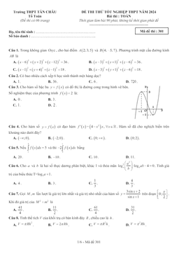 đề thi thử tốt nghiệp thpt 2024 môn toán trường thpt tân châu – an giang