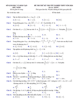 đề thi thử tốt nghiệp thpt năm 2024 môn toán sở gd&đt bắc ninh